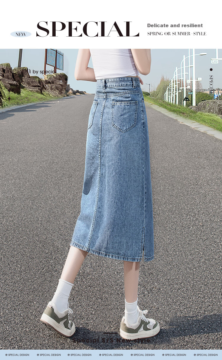 Siboshe High-Waisted Midi Skirt, Spring And Autumn 2026 New Style, Washed Denim Split Skirt, Multiple Fabrics Randomly Shipped 3