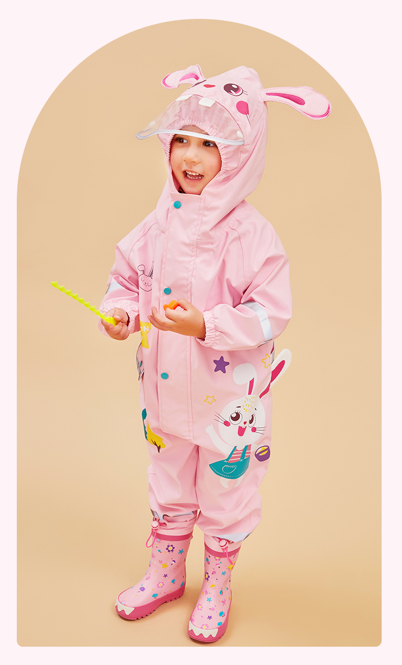 Lemonkid Children's Raincoat for Boys And Girls, Baby Rain Poncho, Elementary School Student Rain Gear, Tiana Rainbow Star Rabbit One-Piece, XL 26