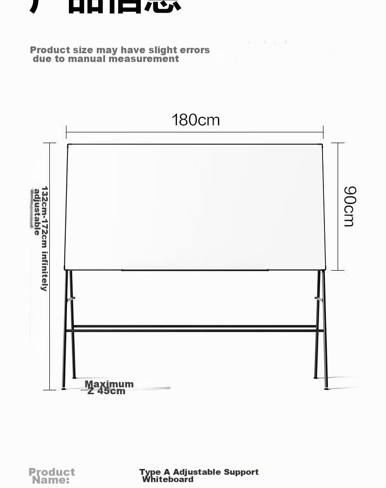 Deli Frameless Whiteboard 180*90cm, A-Type Frame with Magnetic Office Meeting Whiteboard, Frame-Style Writing Board, Includes Eraser, Whiteboard Markers, Magnetic Pins, 8786 18