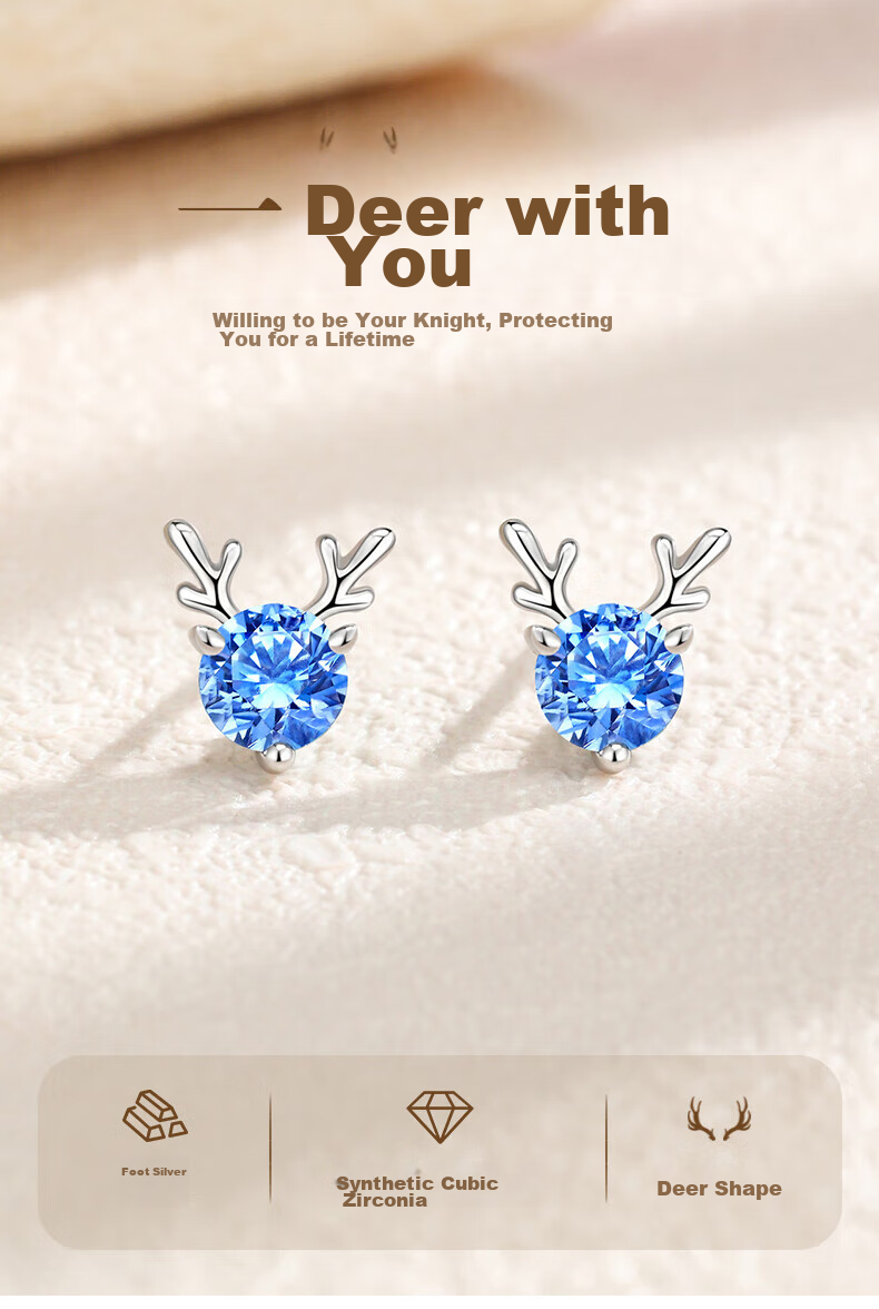 GLTEN Swarovski Zirconium Deer with You Pure Silver 999 Earrings, Women's Ear Studs And Hoops, Birthday Gift for Girlfriend Or Wife 1