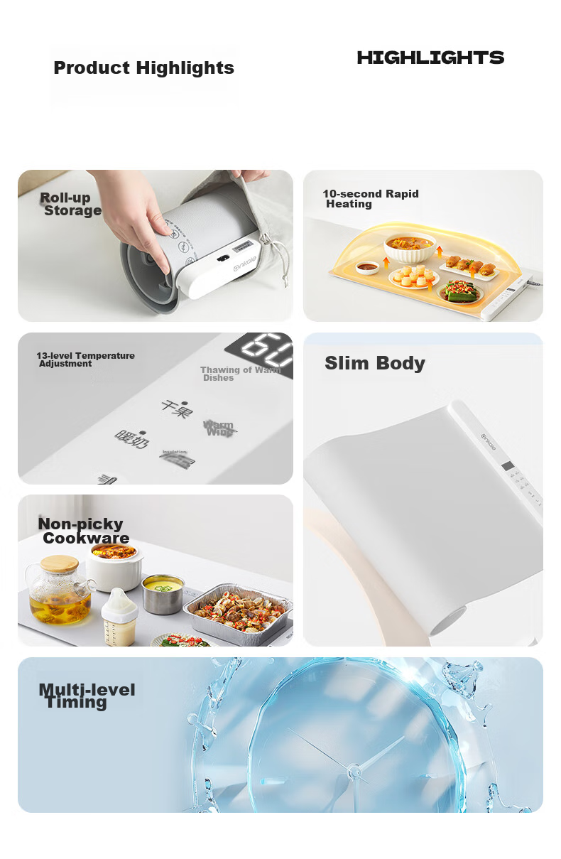 Ankale Food Warming Plate Upgraded Detachable Temperature Control Ultra-thin Integrated Silicone Roll-up Multi-level Adjustable Heat Preservation Board AJL-N03 2