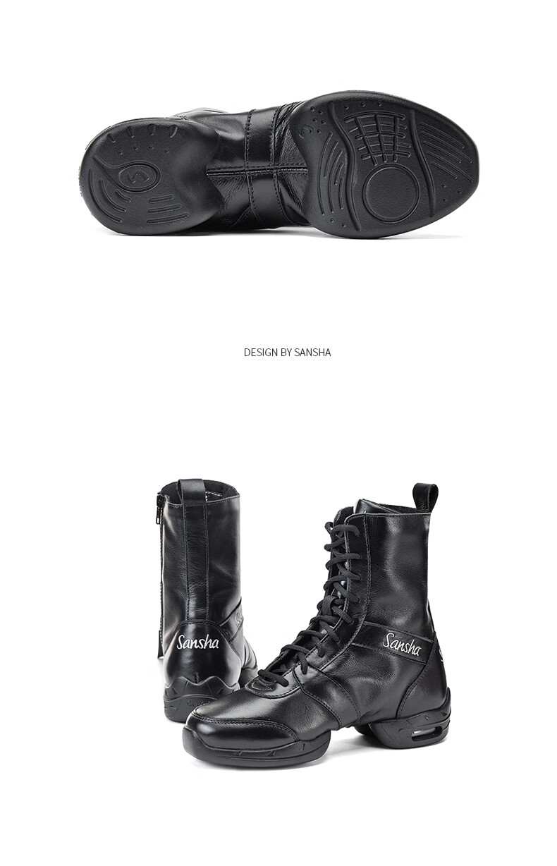 Sansha Imported Leather Dance Sneakers with Soft Soles, High Tops for Square Dancing, Jazz Dancing, Modern Dance P99 Black Size 35 7