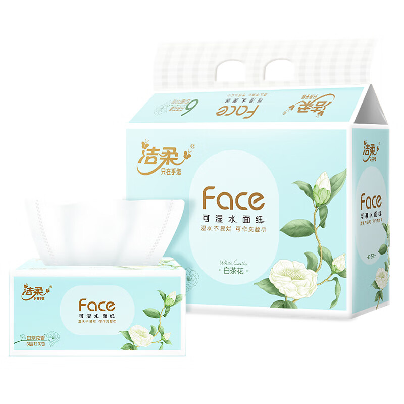 Jierou Facial Tissues, Face White Tea Scent, 3-Ply, 120 Sheets, 6 Packs, PR248-48R/PR295 Single Pack