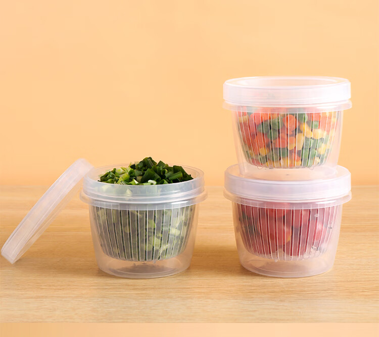 Baijie Round Green Onion Fresh-Keeping Box Onion Ginger Garlic Storage Box Refrigerator Draining Food Prep Box Set of 3 5