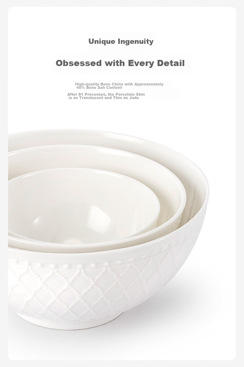 Magelongte High-End Bone China Dinnerware Set, European-Style Pure White Embossed Tableware, Fontainebleau 32-Piece Wedding Gift Set 8