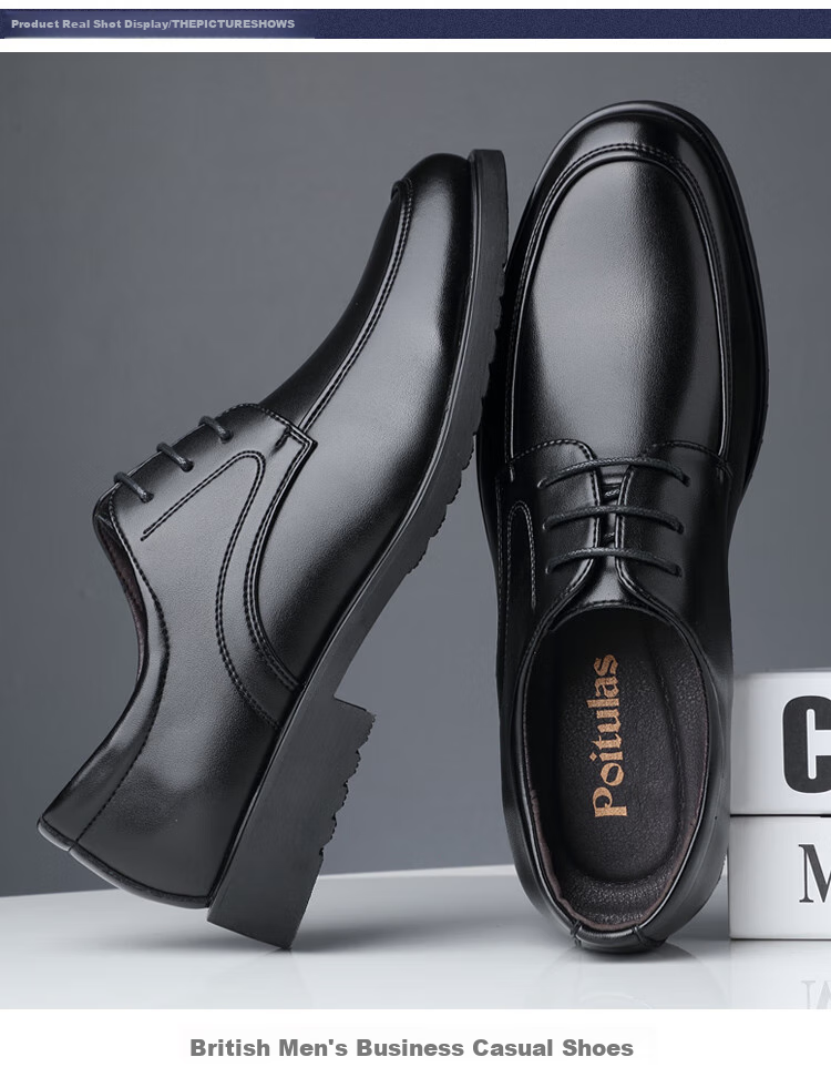 Poitulas Men's Lace-Up Lightweight Versatile Formal Business Casual Shoes, Low-Top Wear-Resistant, 9333 Black, Size 44 9