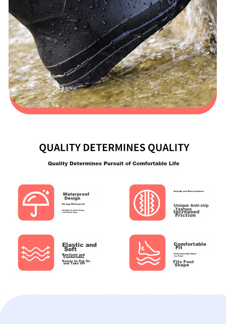 Lanoudun Rain Boots for Men And Women, High-Top Waterproof Shoes, Outdoor Non-Slip Rubber Shoes, Wear-Resistant Rain Boots, Overshoes YX1009 Size 40 4