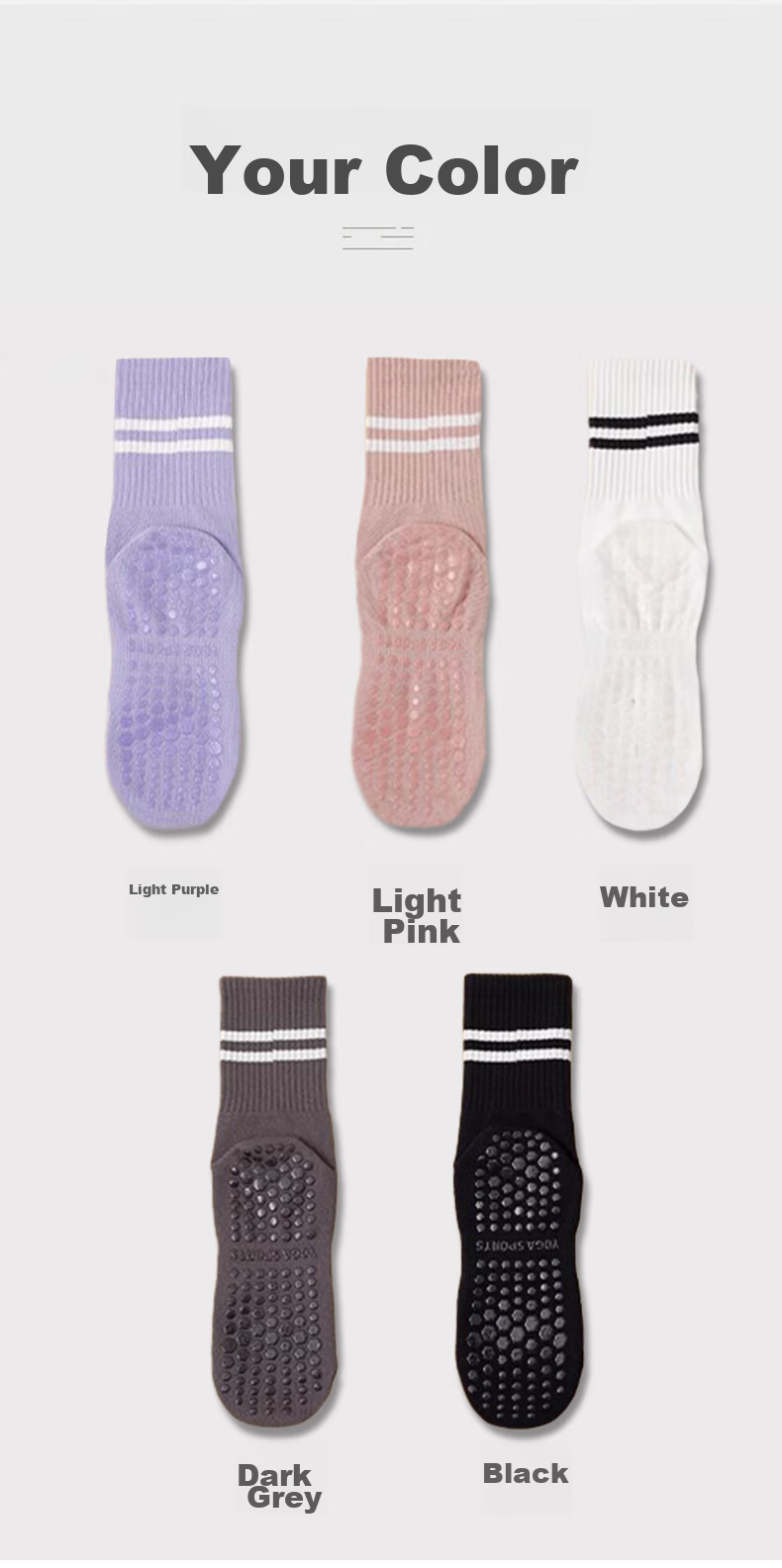 LangSha Yoga Socks for Women, Mid-Calf Sports Fitness Socks, Non-Slip Socks, Pilates Dance Socks, Silicone Floor Socks 26