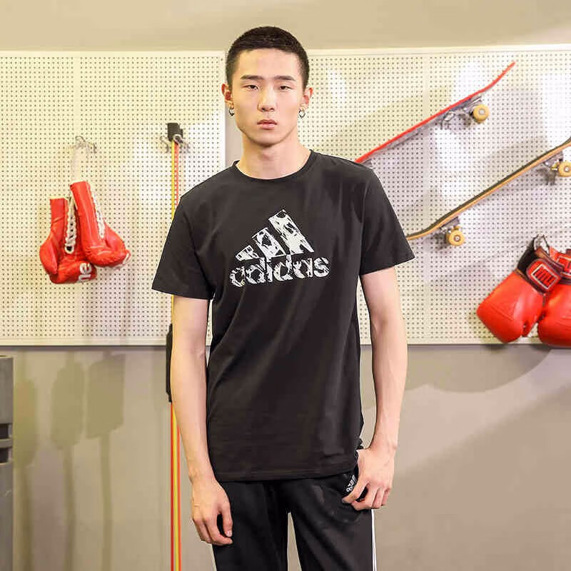 Adidas [Clearance Sale] Summer Unisex Short-Sleeve Men's T-Shirt for Running, Fitness, Sports, Quick-Dry Black And White 2XL 3