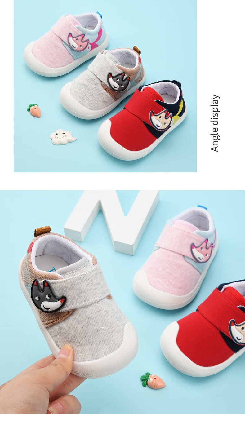 ThomBaker Baby Walking Shoes Spring And Autumn Style, Girls' Cloth Shoes, Boys' Cartoon Soft-Soled Non-Slip Shoes, Red Fox 19 10