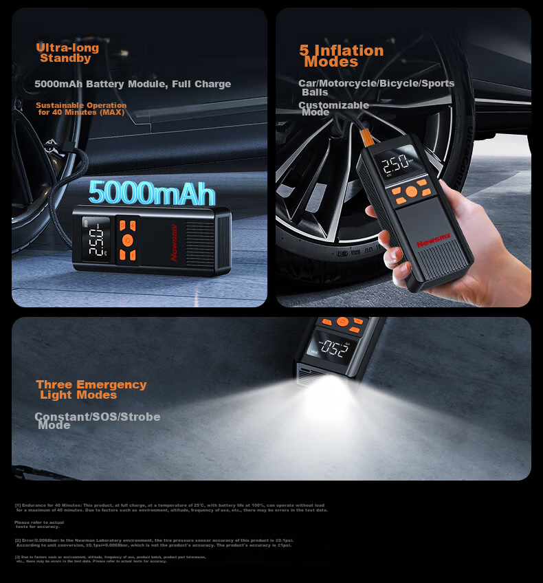 Newsmy Inflatable Pump, Car Tire Air Pump, Wireless Car Air Pump, Bicycle And Electric Bike Pressure Gauge C10 12