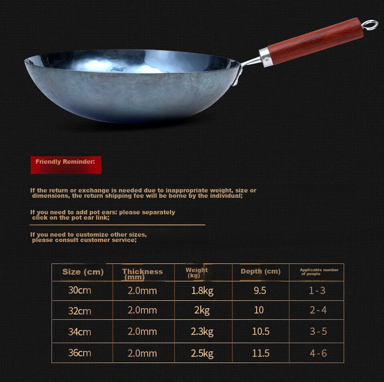 Laoniejia Sanwanliuqian Non-Stick Wok, Zhangqiu Iron Wok, Tongjian Three Brands, Household Handmade Traditional Wooden Handle Iron Pot, 32cm 21