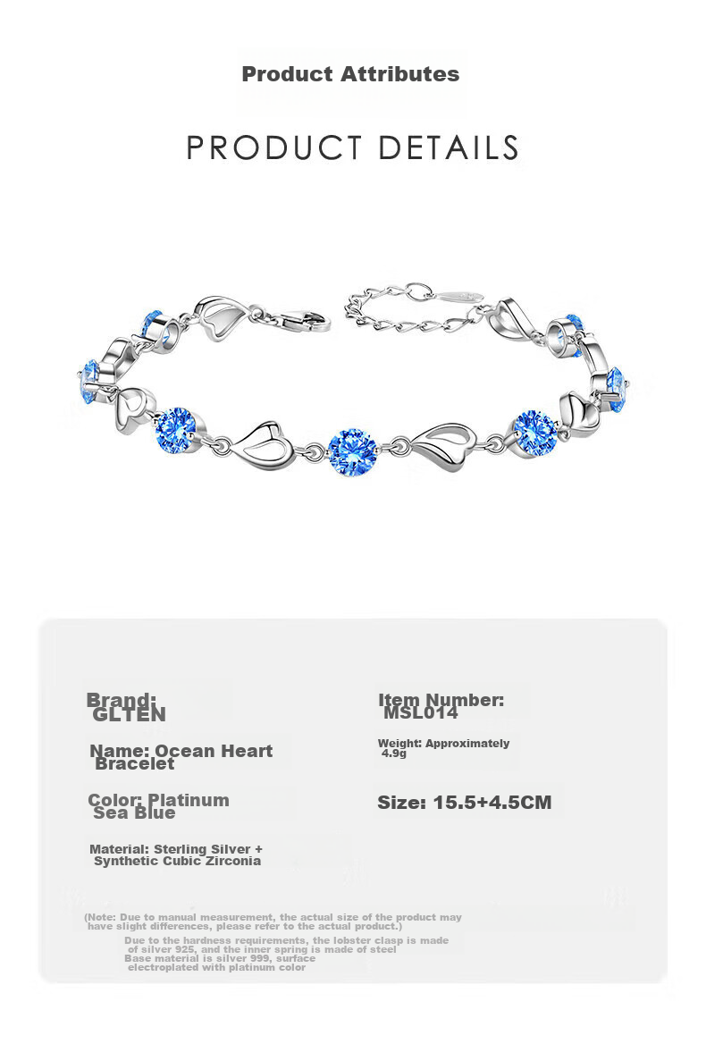 GLTEN Swarovski Zirconia Ocean Heart Silver Bracelet for Women, New Jewelry Design, Birthday Gift, Anniversary Present for Girlfriend Or Wife 11