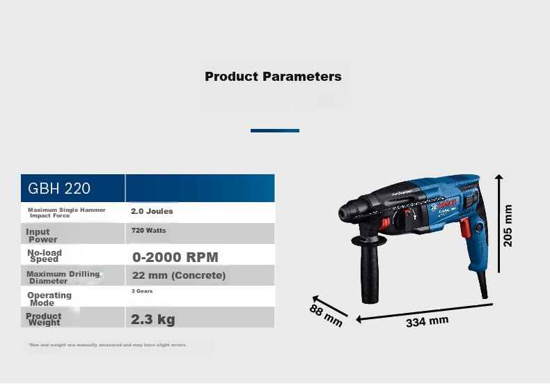 BOSCH Hammer Drill, Electric Drill, And Pick Three-In 2kg Lightweight Household Hammer Drill GBH220 with Drill Bits And Accessory Tool Box Set 15