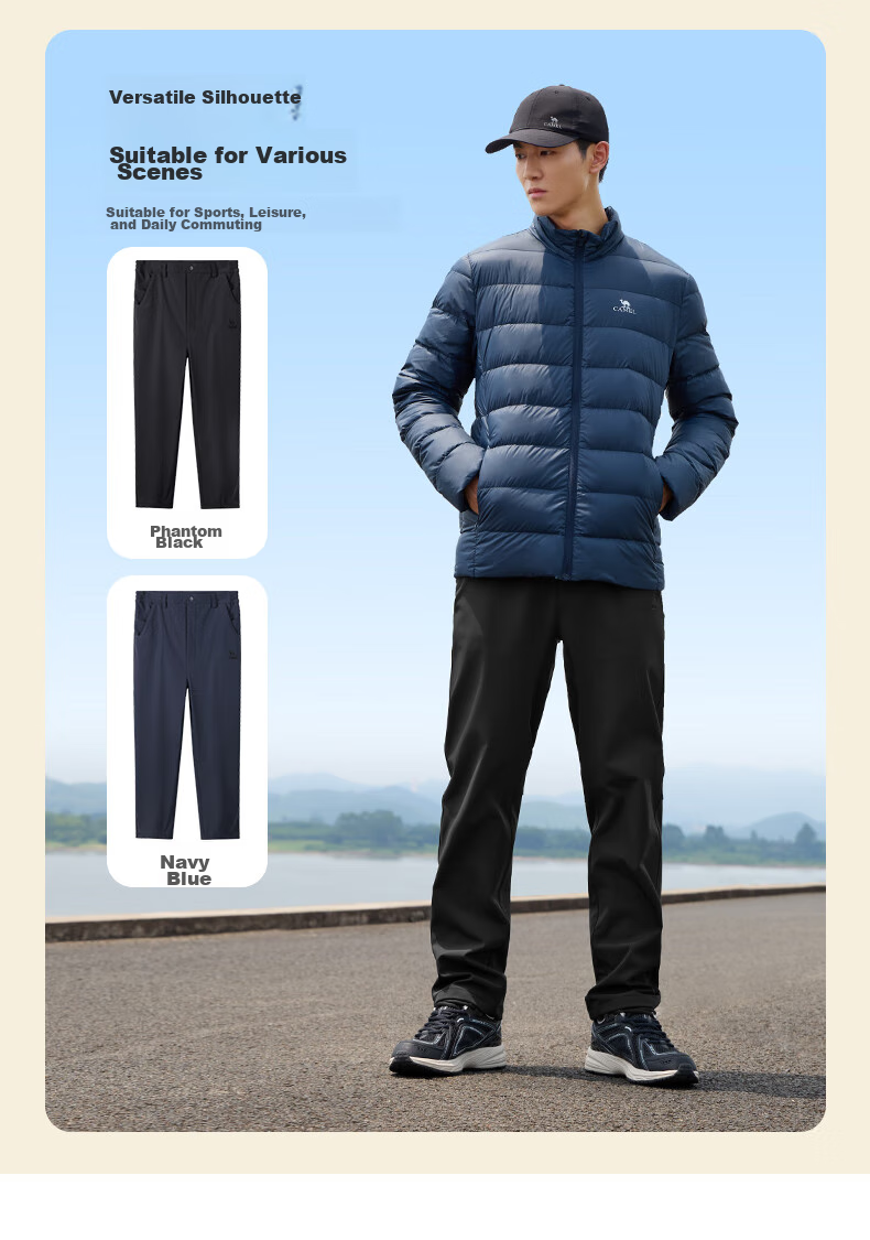 CAMEL Casual Pants for Men, Cargo Pants, Outdoor Water-Repellent, Loose-Fit Wide-Leg Straight-Waist Woven New Sports Trousers 20