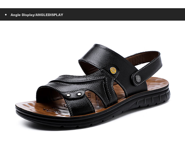CARTELO Genuine Leather Sandals for Men, Breathable Top-Grain Leather Beach Shoes, Men's Outdoor Dual-Wear Slippers 9252 Brown Size 38 19
