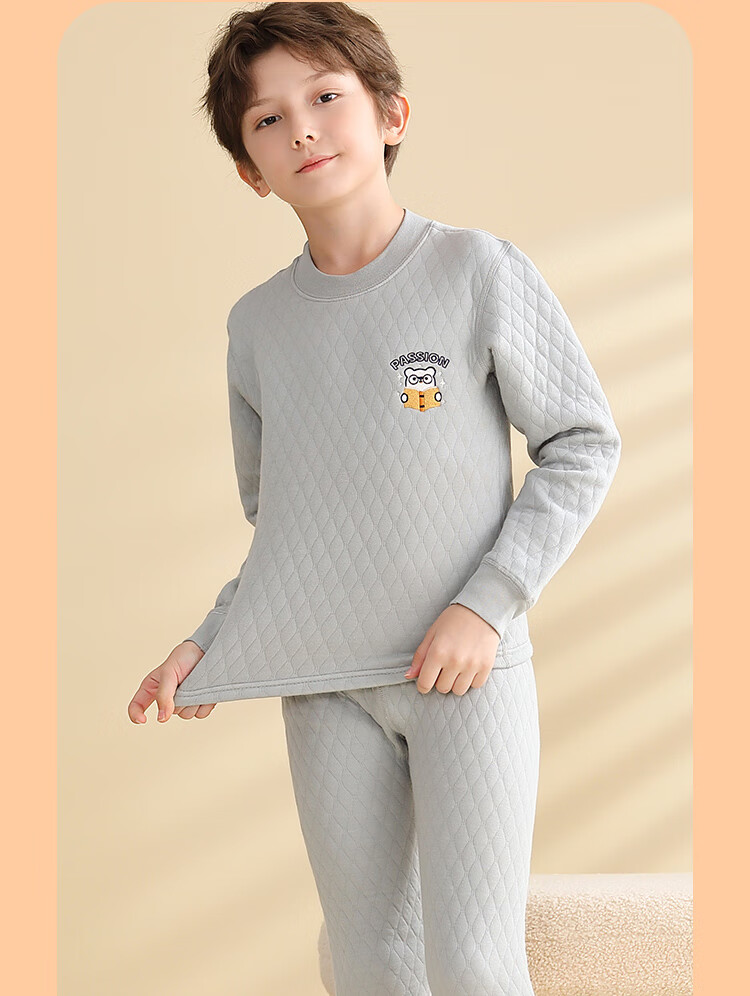 Nanjiren [Three-Layer Padded School Uniform Essential] Children's Thermal Underwear, Boys' Winter Thickened Autumn Clothes And Pants, Pajama Set 14