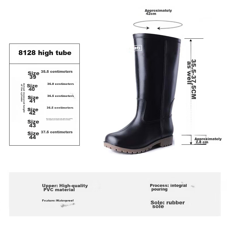 Huili Men's Stylish Rain Boots, Water Shoes, Outdoor Waterproof Non-Slip Wear-Resistant Comfortable Overshoes HL8128 High-Top Black Size 44 3