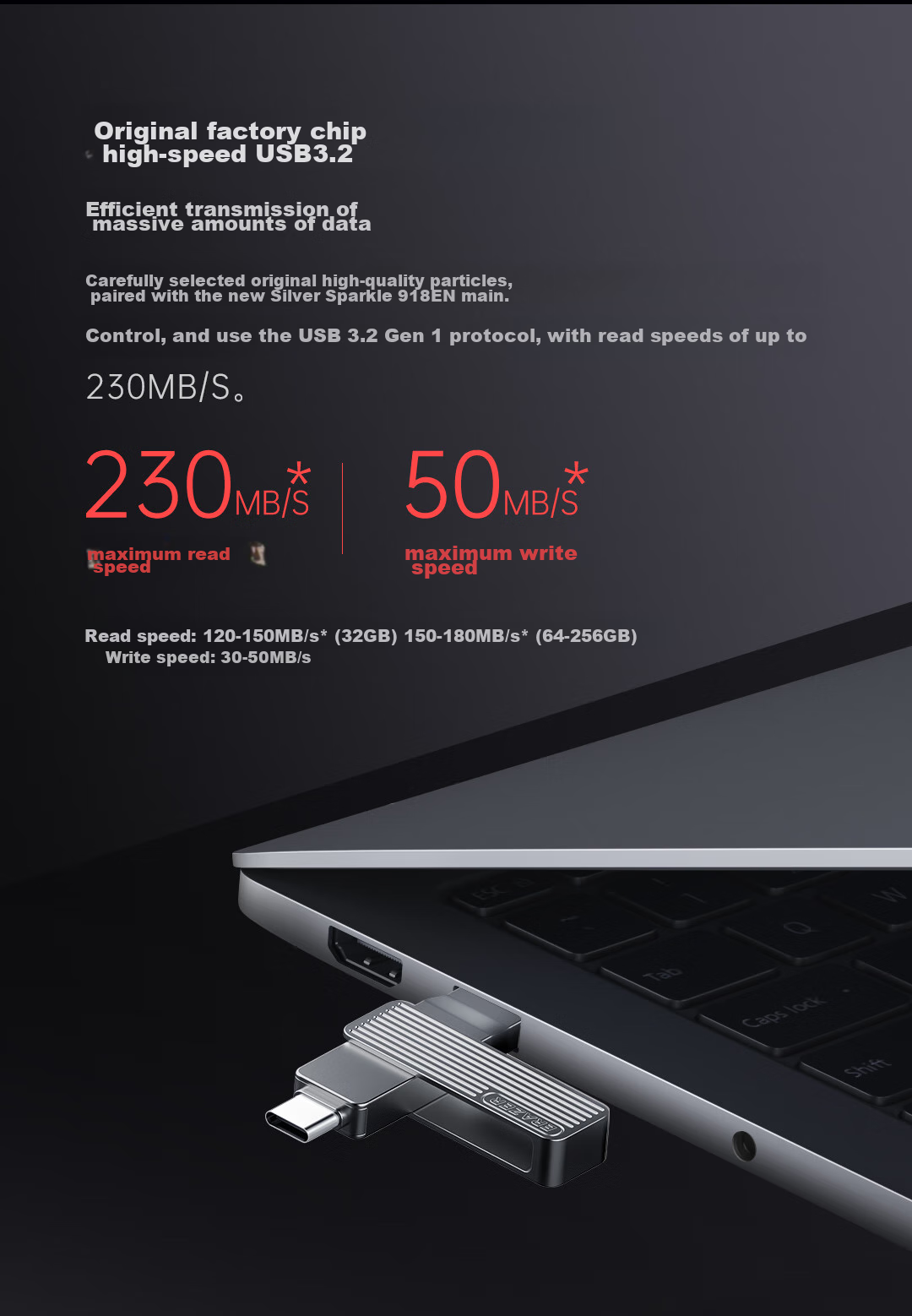 Lenovo Invests in Brand Yinengzhe 128GB Type-C USB3.2 Flash Drive, F500 MAX Gun Color, 230MB/s, Dual-Use for Phone And Computer, 360° Rotation, Dual Interface Thumb Drive 2