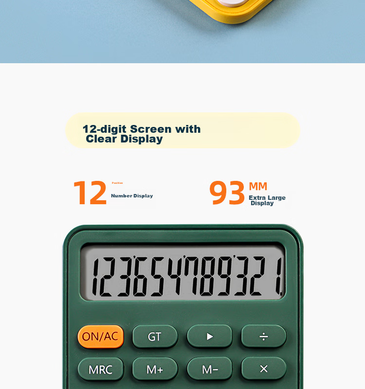 TIANSE 3c Digital All-Net Low Price Protection Candy Color Simple Calculator, 12-Digit Large Screen Fashionable Desktop Computer Tablet Portable, Office Supplies, TS-1721, Bamboo Gree 6