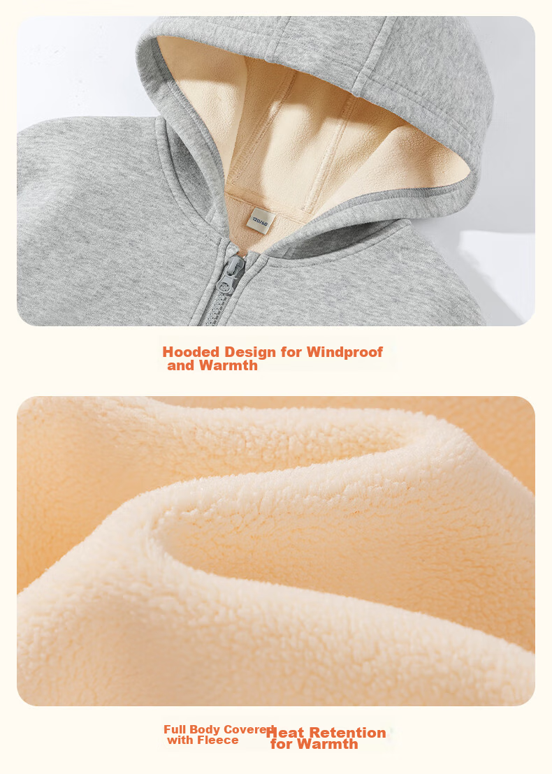 Baleno Boys' Jacket for Autumn And Winter 2026, Stylish Fleece-Lined Warm Sportswear, Children's Hooded Sweatshirt Cardigan for Winter 17