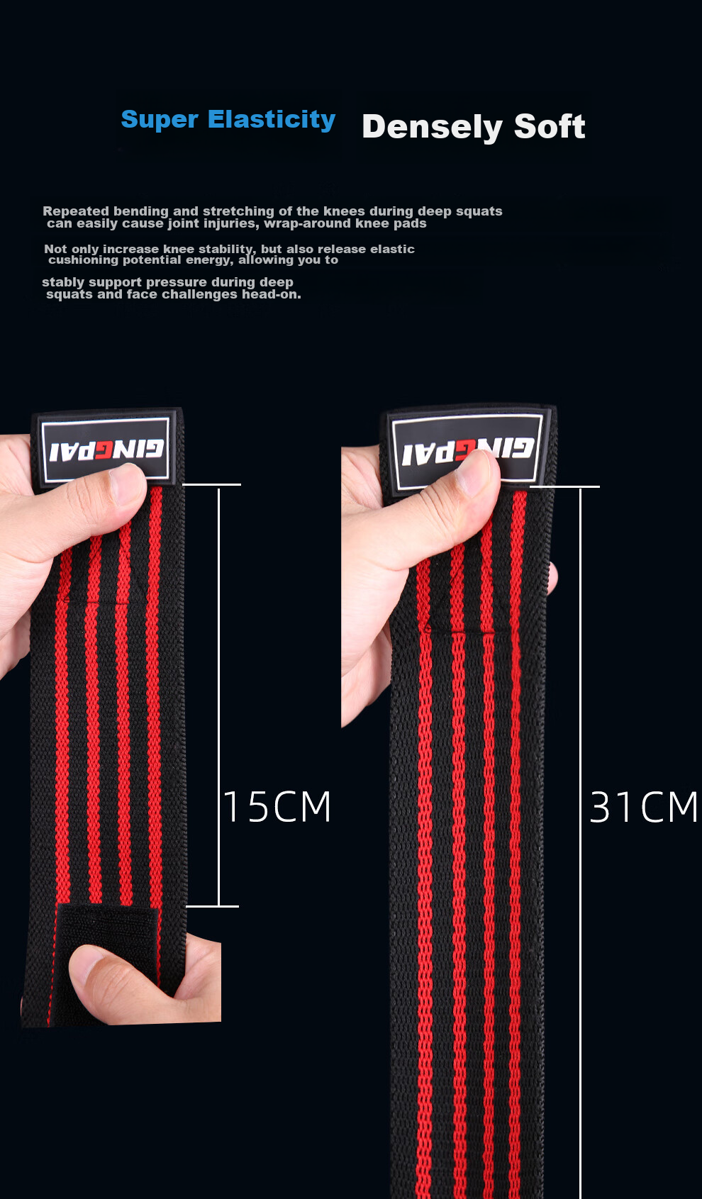 Gingpai Sport Fitness Squat Knee Brace for Men, Elastic Bandage Knee Support, Weightlifting Fitness Strength Training for Women, Red And Black, 2 Meters, Two-Pack 6