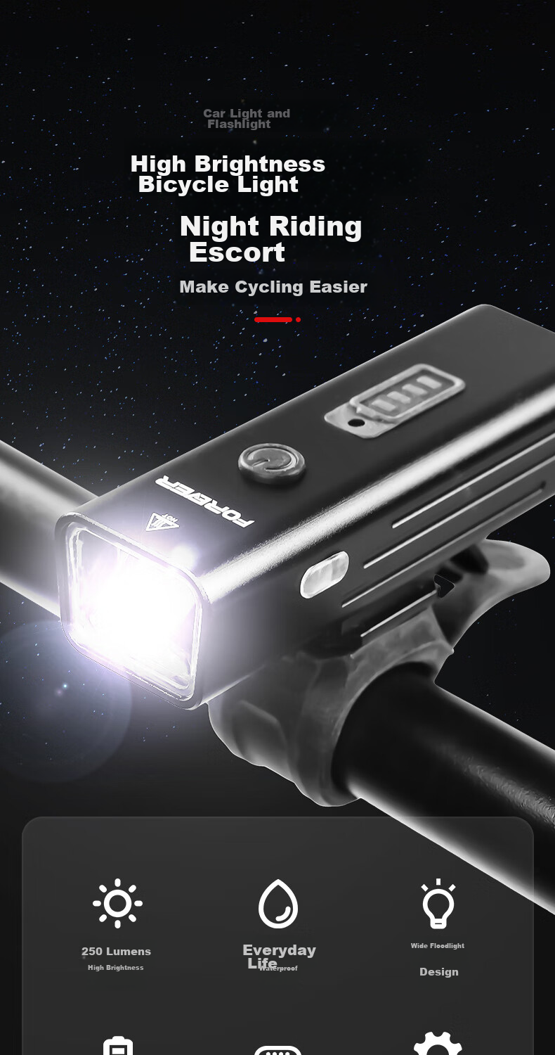 FOREVER Bicycle Front Light, Night Riding High Beam Flashlight, Rechargeable with 800 Lumens, 4 Light Modes, 2400mAh Battery 1