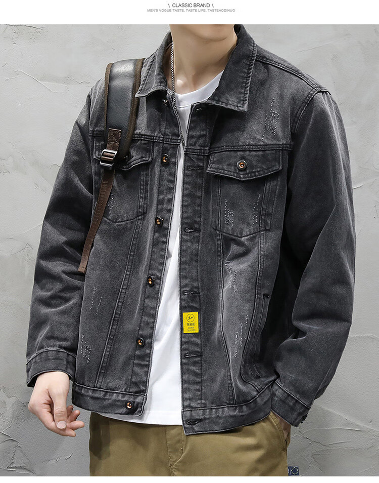 Zengzhi Spring Autumn Men's Denim Jacket Large Size Stretch Workwear Casual Washed Vintage Ripped Jacket Shirt 7