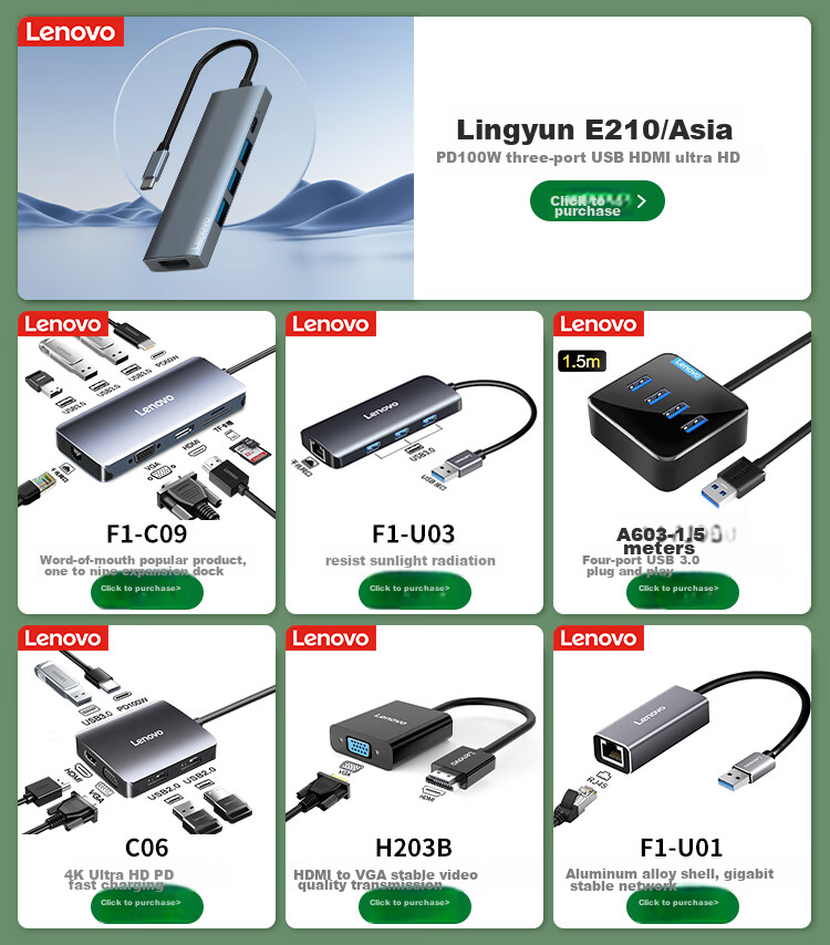 Lenovo USB Hub 3.0 Expansion Dock Converter, Four-In Adapter, HUB Concentrator, Vertical Plug Expansion Device, Laptop/desktop Computer Converter, Universal 1