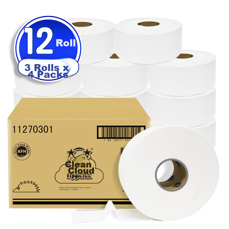 Рулонная туалетная бумага Hygienix Commercial Core Roll, 2-слойная, 220 м, 12 рулонов, для коммерческого использования (туалеты, торговые центры, гостиницы)