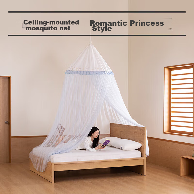 MEDOGA Class A Maternal And Infant Palace-Style Floor Mosquito Net, Home Use, Ceiling-Mounted, No Installation Required, Princess Style, Light Beige, 1.8 Meters [Romantic And Elegant]