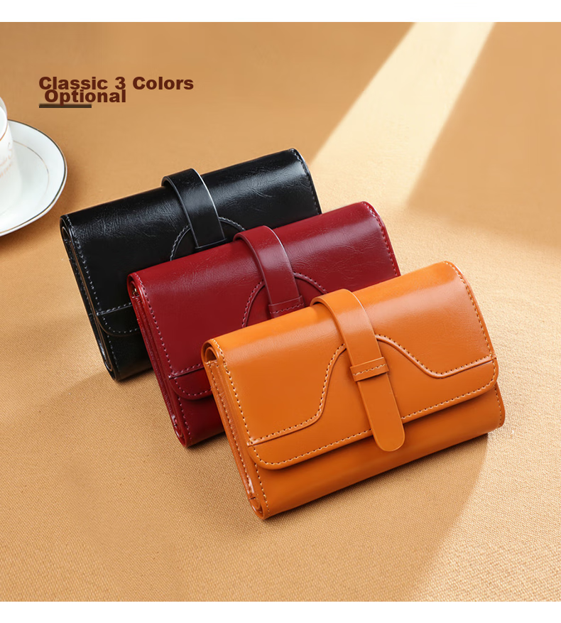 Viney Leather Women's Wallet, Foldable Short Coin Purse, High-End ID Card Holder, Integrated Brand Large Capacity Wallet, Leather Clutch 4