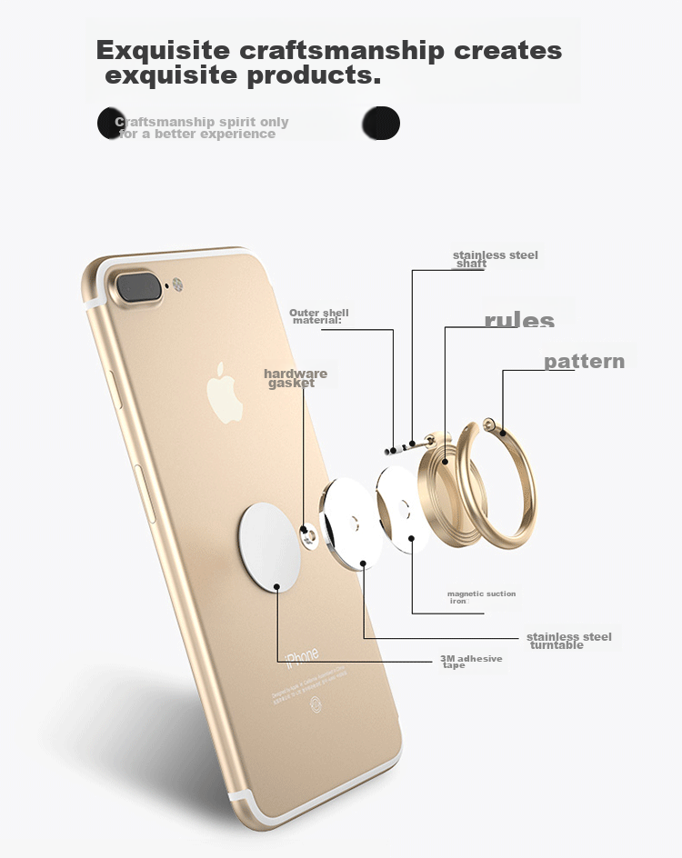 ESCASE Phone Stand Ring Holder Metal Ring Clip Slim Compatible with Huawei IPhone Samsung Xiaomi Honor Apple Phone Magnetic Car Mount Stand 7Plus Jazz Black 7