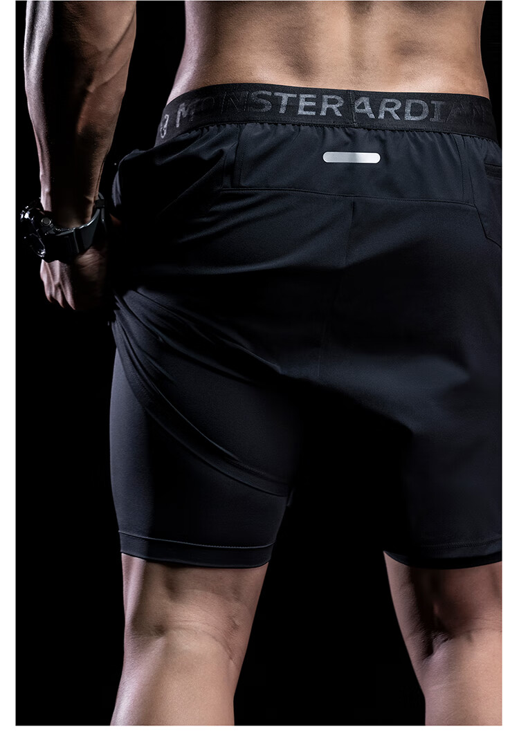 Monster Guardians Men's Sports Shorts with Double-Sided Lining for Summer, Marathon, Basketball, Outdoor Quick-Dry Athletic Pants, Black, Size L 14