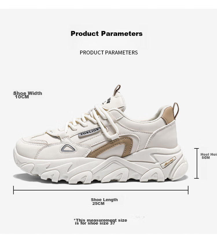 TonLion Women's Shoes, Summer Thick-Soled Dad Shoes, Korean-Style Women's Footwear, Female Student Sports White Sneakers 8