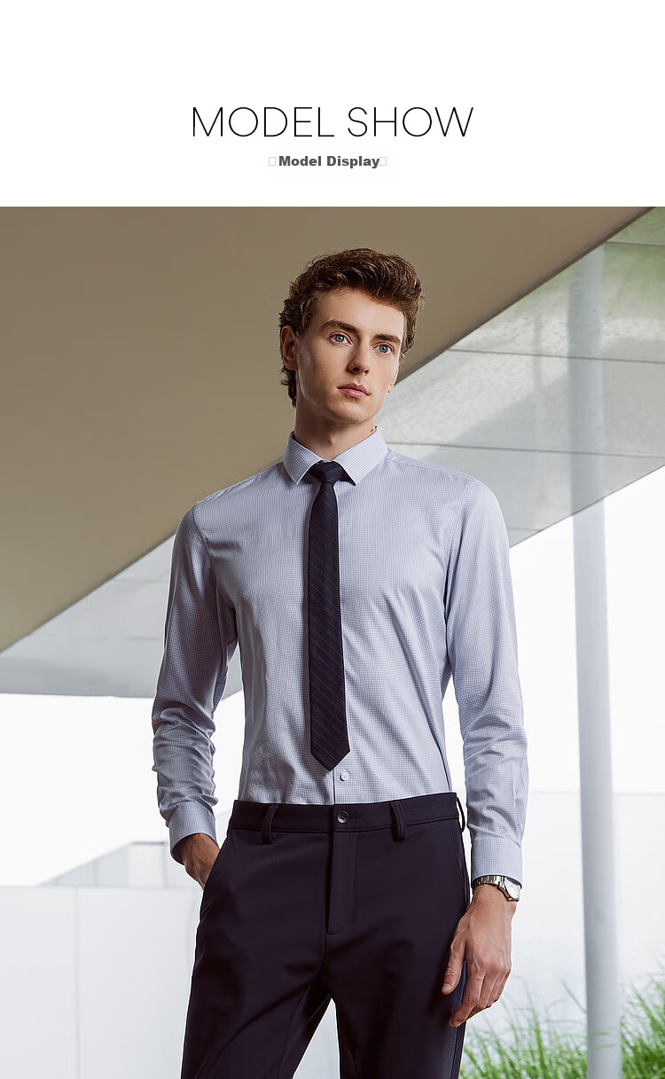 YOUNGOR Men's Shirt, Autumn Business Casual Long-Sleeve Shirt for Young Men, Blue Plaid, Size 38 9