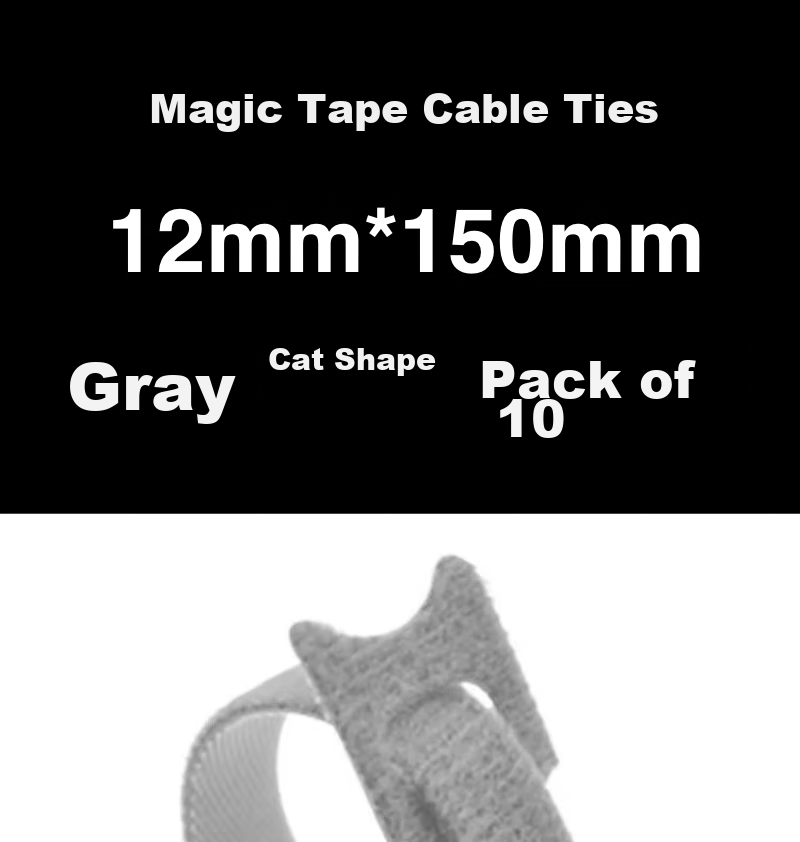 MAIKUQI Cable Management Straps, Velcro Cable Ties, Cable Organizer Clips, Wire Wrap Straps, 10-Pack, 12mm Wide X 150mm Long [Gray] 1
