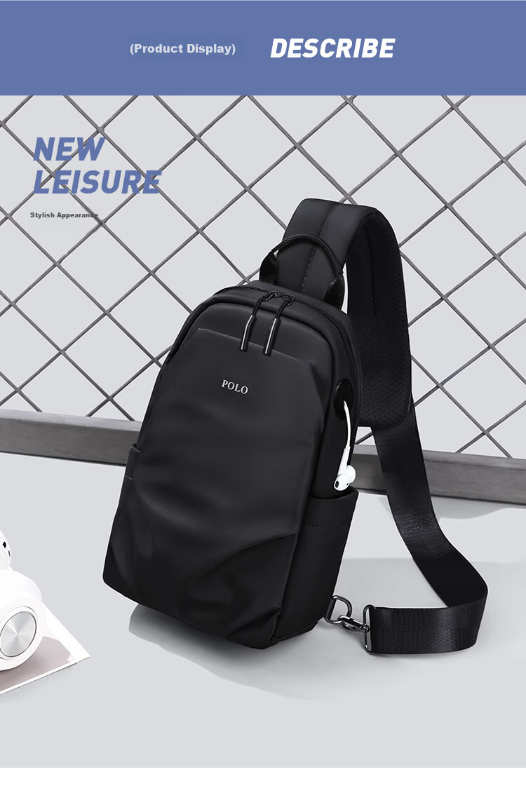 POLO Chest Bag, Men's Casual Shoulder Bag, Durable Waist Pack, Sports Crossbody Bag, Men's IPad Bag, Commuter Small Satchel 15