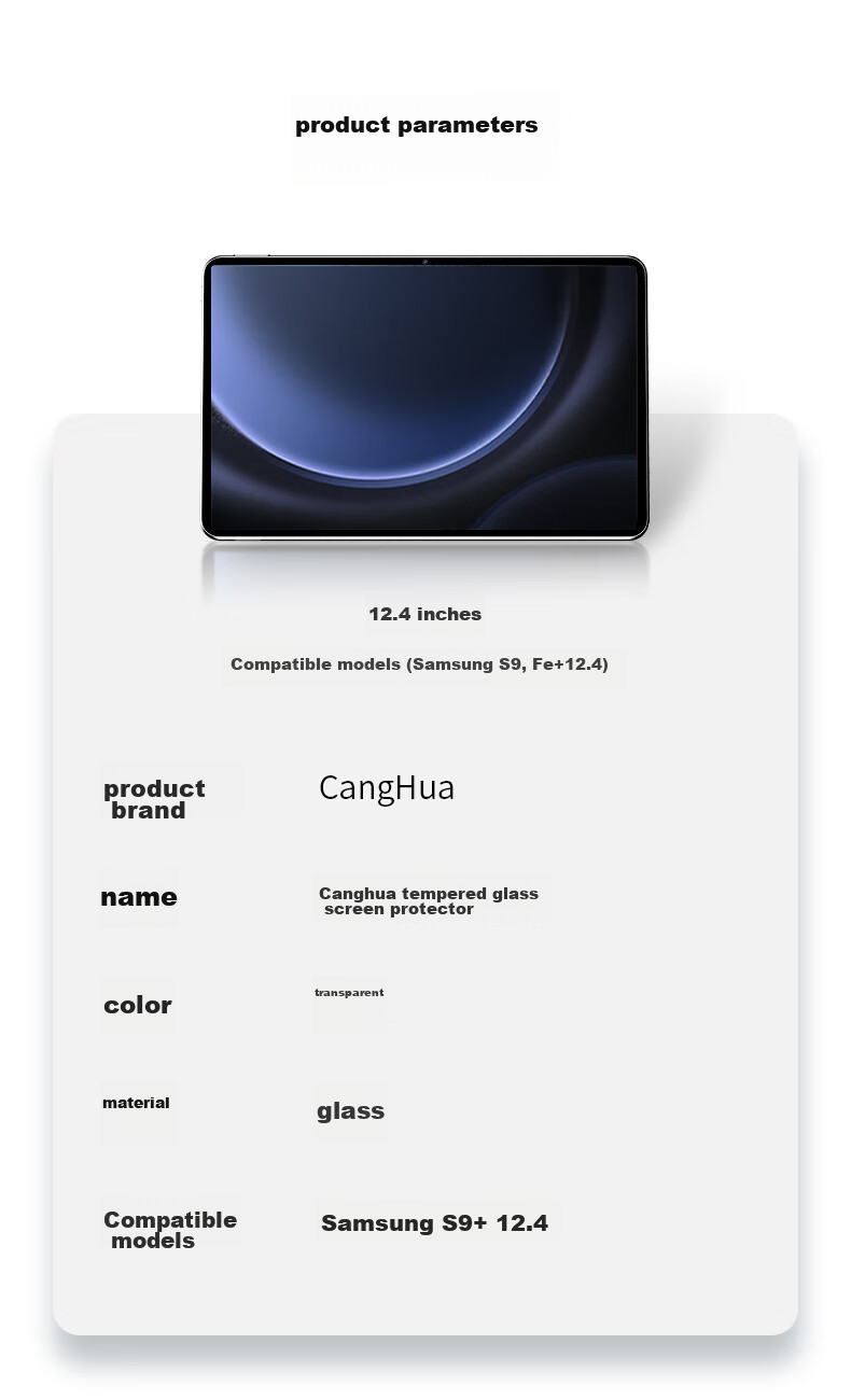 CangHua Tempered Glass Screen Protector for Samsung Tab S9 FE+, 12.4-Inch, 2023 Model, Samsung Galaxy Tablet Protective Film, HD Ultra-Thin Shatterproof Protective Film 14