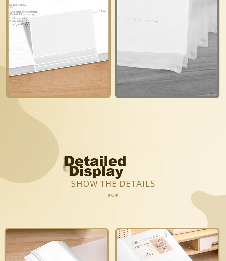 SUNWOOD 20 Pages 40 Sheets A3 Large Capacity Loose-Leaf Paper Storage Folder Student Exam Papers Transparent Insert File Folder 3957 White 11