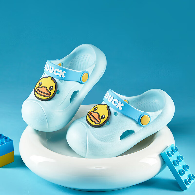 B.Duck Children's Slippers, Girls' Soft-Soled Beach Shoes, Boys' Crocs-Style Garden Shoes, 5913 Light Blue, Size 26