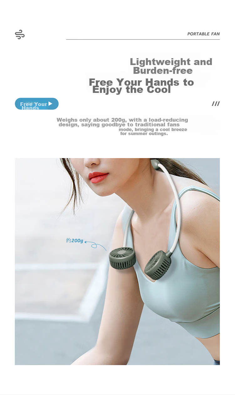 HANASS Neck-Hanging Mini Fan, Quiet Portable Rechargeable Fan, Dorm Office Companion USB Air Cooler, Small Fan for Dormitory, Back-To H9 4