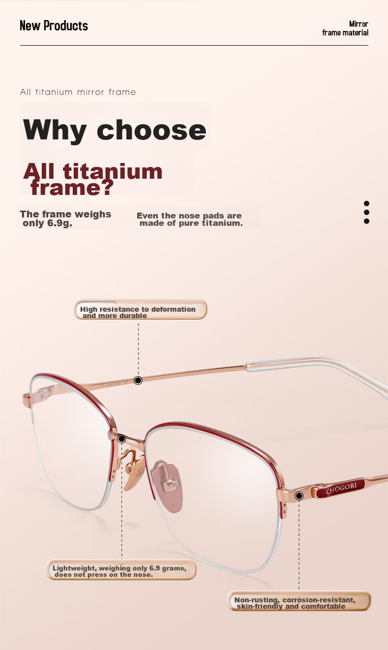 Xiyanghong Pure Titanium Reading Glasses for Women, Fashionable High-End Anti-Blue Light Mother's Day Gift for Mom A103M 400 Degree 5