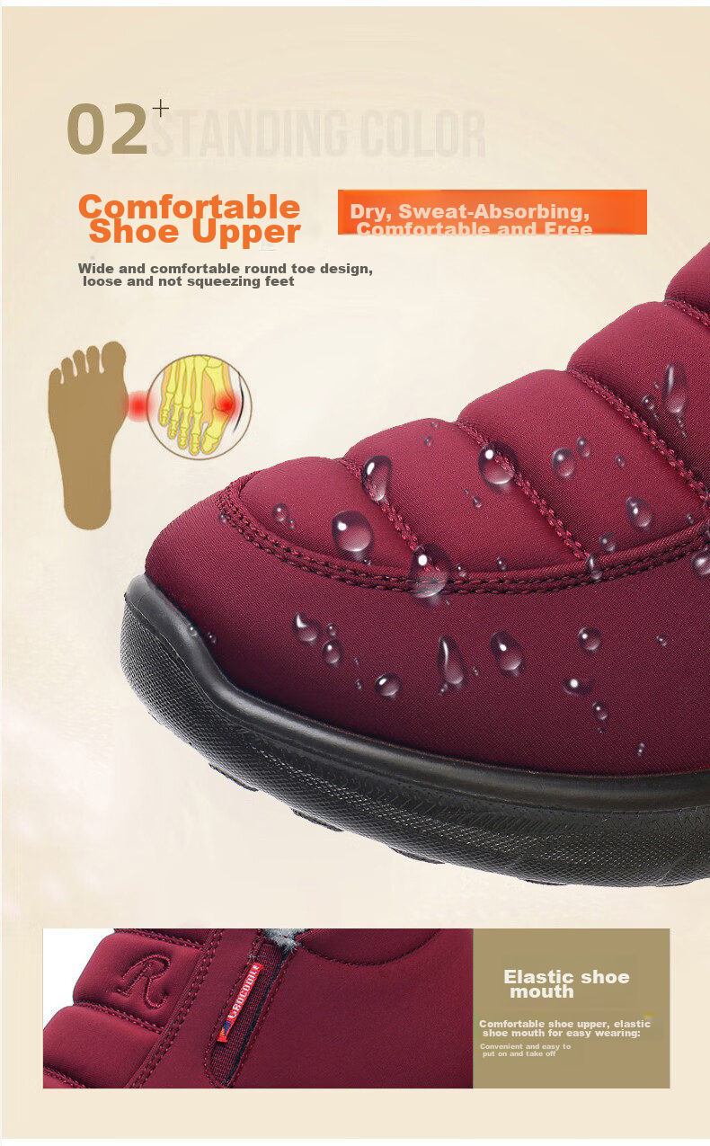 Ankang Winter Fleece-Lined Cotton Shoes, Traditional Beijing Cloth Shoes for Women, Middle-Aged And Elderly Waterproof Mom Shoes AK78896 Red 37 7