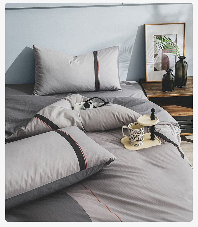 JD Original 100% Pure Cotton Four-Piece Bedding Set, All-Cotton Bedsheet And Duvet Cover, Antibacterial Bedding Set, 220*240cm, for 1.8/2 Meter Beds, Philadelphia Silhouette Patter 20
