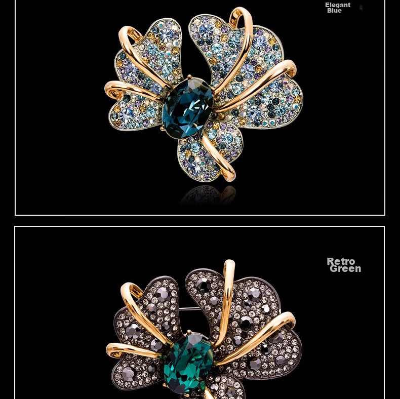 Eternelle French Eternal European Vintage Iris Brooch, High-End Jewelry for Women, Austrian Crystal Corsage, Elegant Blue 9