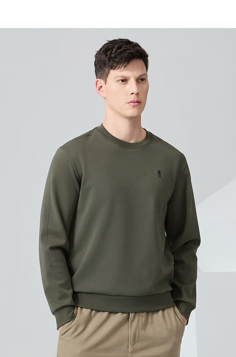 DANCING WOLVES [Fleece-Lined Thickened] Autumn And Winter Plain Line Design Trendy Versatile Round Neck Thick Sweatshirt for Men, 001 Black, Size 180 9