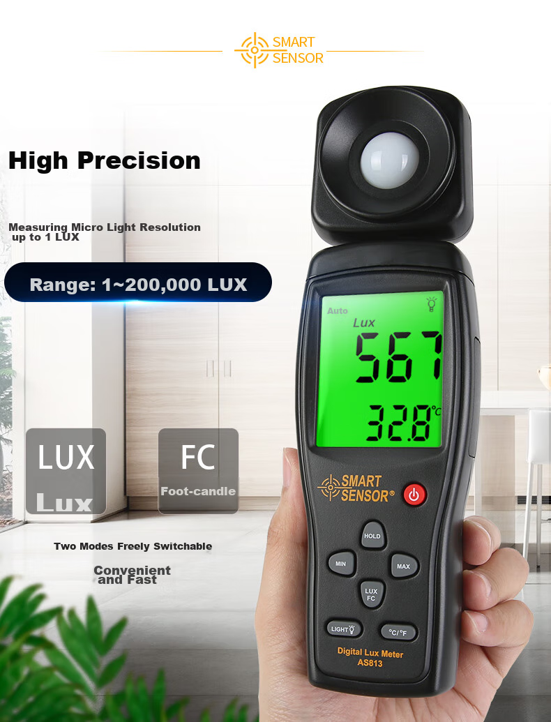 Xima AS803 Illuminance Meter, Brightness Detector, Light Intensity Tester, High-Precision Photometer 1