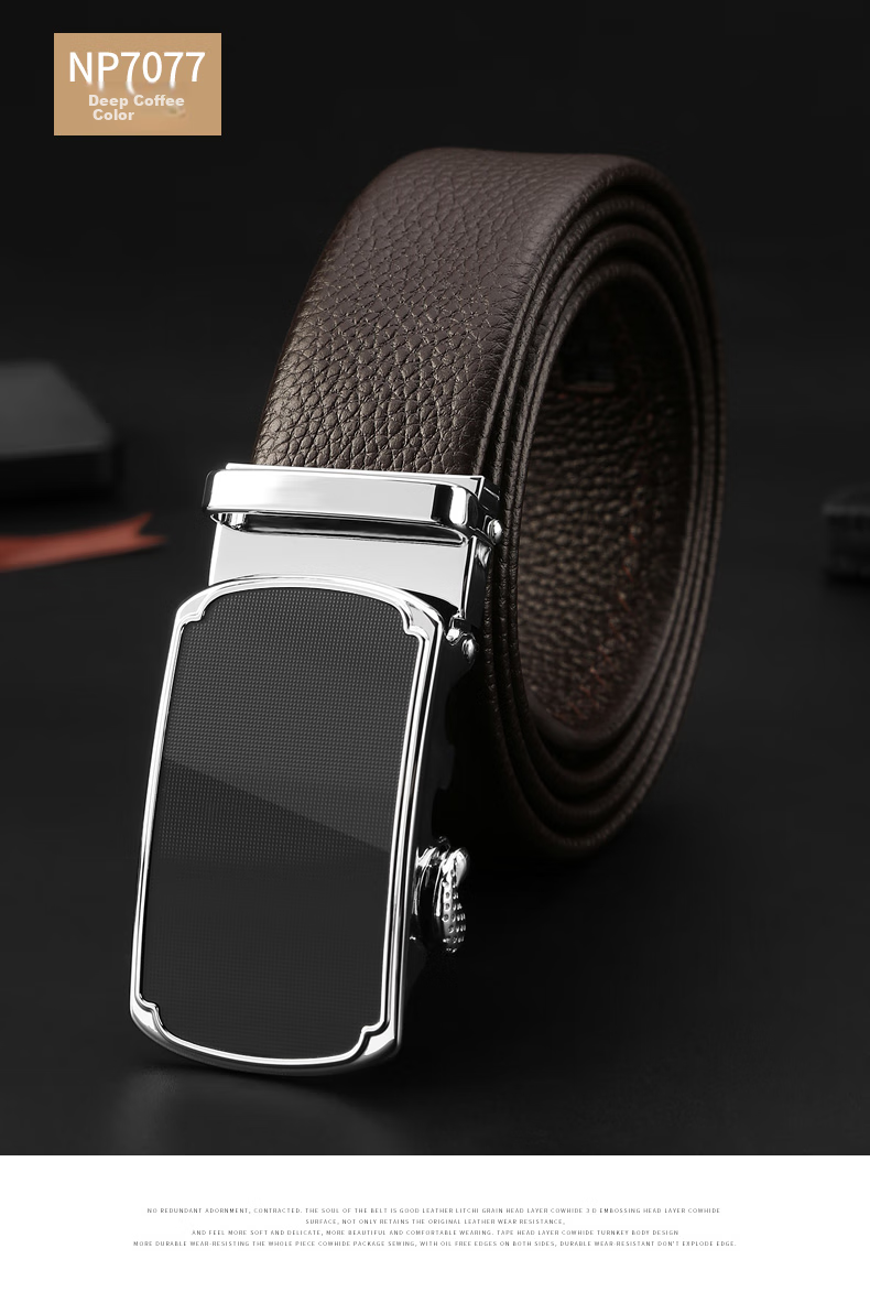 Cattlesboss Belt, Extended Men's Automatic Buckle Cowhide Belt, Top Layer Cowhide Casual Trouser Belt for Men, 7077 Black, 110cm 13
