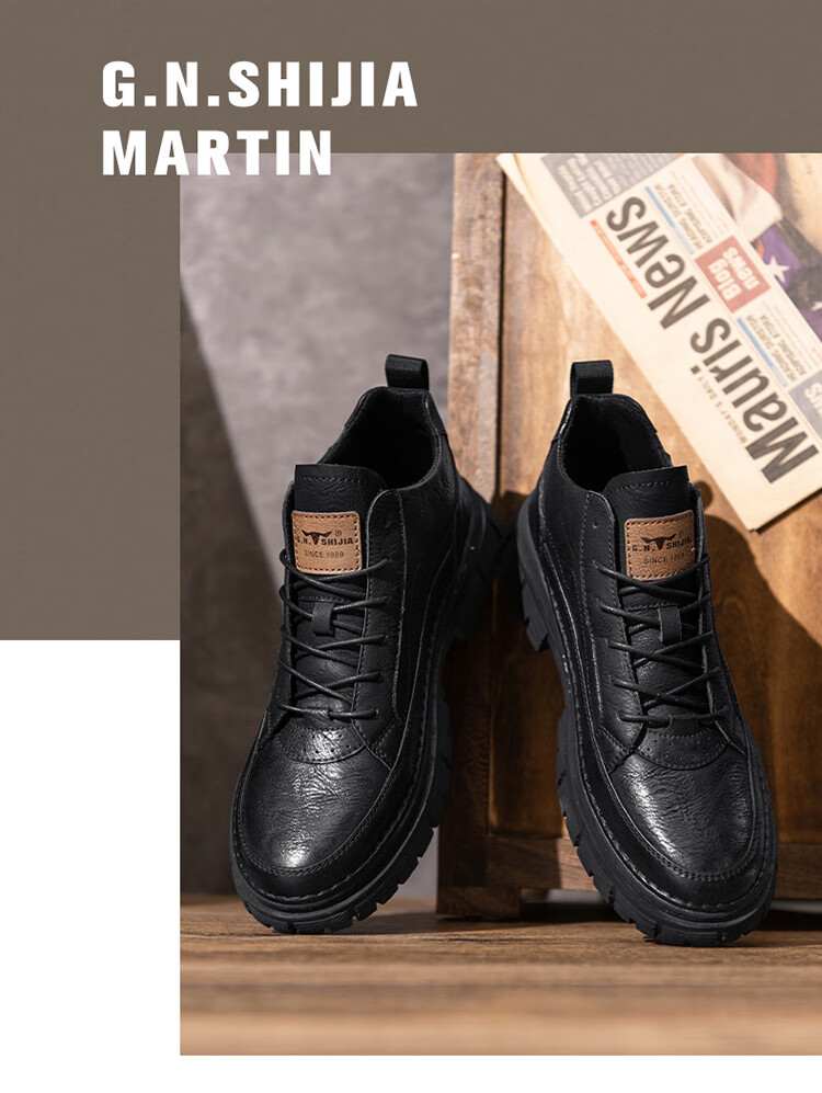 Bull Family Martin Boots Men New British Style Mid-High Casual Shoes Outdoor Fleece-Lined Warm Work Boots for Men 9
